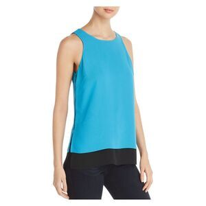 LE GALI Womens Blue Tie Solid Sleeveless Jewel Neck Top Size: S